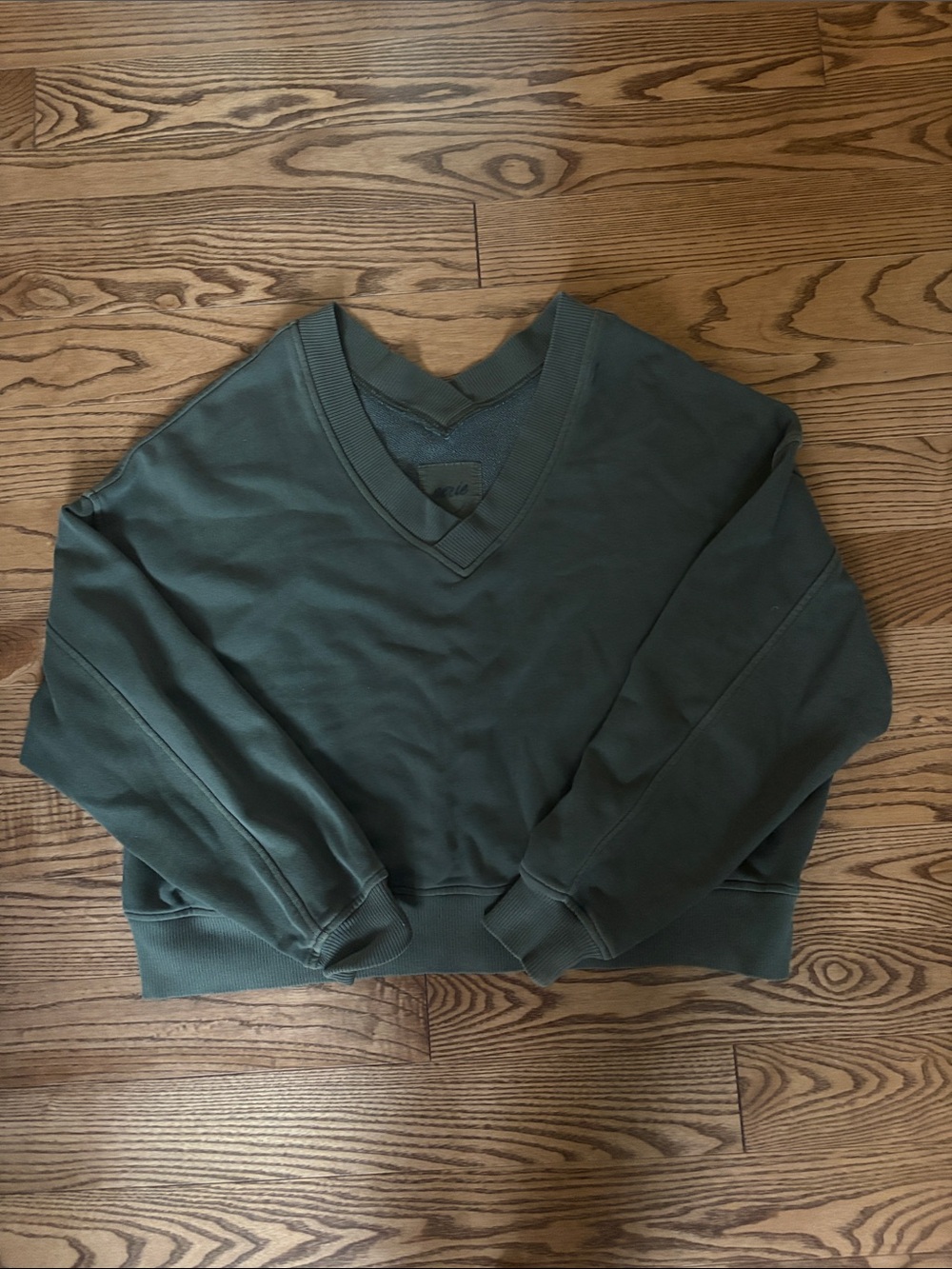 aerie oversized double V neck house cropped sweatshirt
